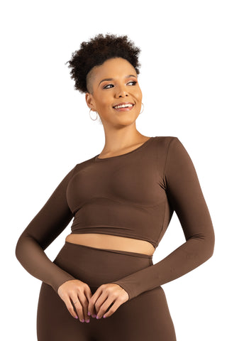 CELINE LONG SLEEVE CROP BROWN