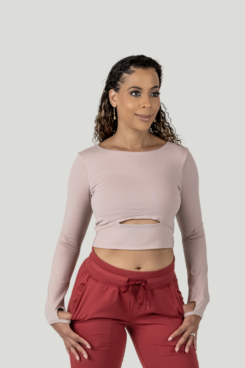 Leah Long Sleeve Crop Top Pink