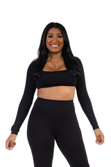 Galaxia Long Sleeve Crop Top Black