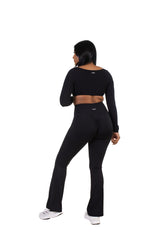 Galaxia Long Sleeve Crop Top Black