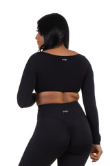 Galaxia Long Sleeve Crop Top Black