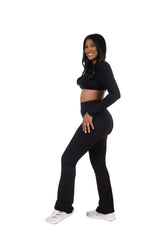 Galaxia Long Sleeve Crop Top Black