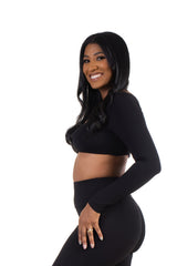 Galaxia Long Sleeve Crop Top Black