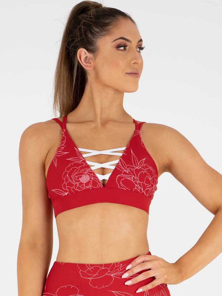 Laced Up Sport Bra Contrast Print