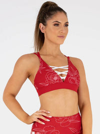Laced Up Sport Bra Contrast Print