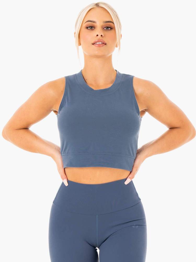 Motion Crop Top Steel Blue